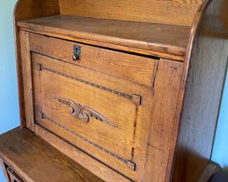 #39 Antique Oak Secretary Desk - As is Trim. 1 Drawer. Drop front 43x19.5x56" $ 225.00