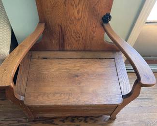 #26 Antique Mirrored Oak Hall Tree with Storage Bench as is finish. 2 pcs 30x16x77 $ 225.00