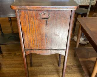 #29 Tiger Oak antique drop front small side table 14.5x12x30 $ 50.00