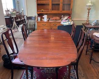 #2 Oval Dining Table with handpainted details. 2 removeable leafs and dropleaf sides. 6 Chairs as is need cleaned 26"-75"x42 $ 150.00