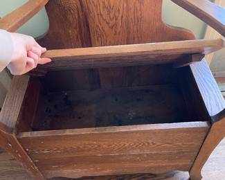 #26 Antique Mirrored Oak Hall Tree with Storage Bench as is finish. 2 pcs 30x16x77 $ 225.00