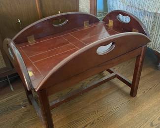#12 Vintage butler oval tray table w/drop down sides. 2 pcs 27-35x21x17.5-25 $ 50.00