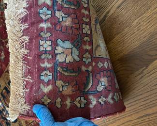 #1 Large Rectangular Floral Maroon and Navy Traditional Rug with Fringe ends 8x10.5 $ 175.00