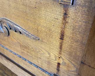 #39 Antique Oak Secretary Desk - As is Trim. 1 Drawer. Drop front 43x19.5x56" $ 225.00