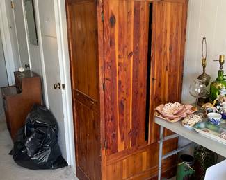 #36 Cedar wardrobe with lock and key. 2 doors - as is finish 34x21.5x68.5 $ 40.00