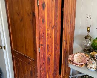 #36 Cedar wardrobe with lock and key. 2 doors - as is finish 34x21.5x68.5 $ 40.00