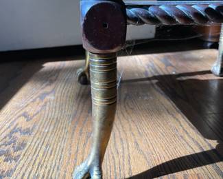 #27 Eastlake style Mahogany wood 3 tier plant stand w brass ball and claw hardware barley twist legs. As is finish 18x18x37 $ 200.00