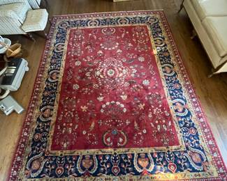 #1 Large Rectangular Floral Maroon and Navy Traditional Rug with Fringe ends 8x10.5 $ 175.00