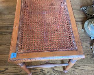 #7 Side table w spindle legs. Cane top in good condition. Finish as is. 21x14x19.5 $ 25.00