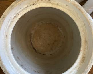 #20 Antique butter churn double handled crock. No stick. 5 gallon. White glaze 9.5x17" $ 100.00