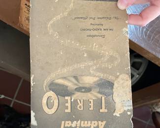 #13 Wooden stereo cabinet. Mid century Admiral stereophonic hi-fi console w record player. built in speakers. As is. Model: Y4071. Includes manual. Powers On. Speakers Untested 35.5x26x17.25" $ 165.00