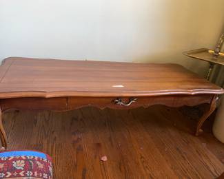 #18 Mid century faux drawer solid wood coffee table scalloped edge 51.5x21x14.5 $ 65.00