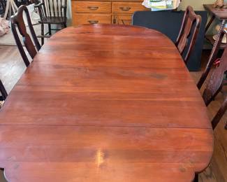 #2 Oval Dining Table with handpainted details. 2 removeable leafs and dropleaf sides. 6 Chairs as is need cleaned 26"-75"x42 $ 150.00