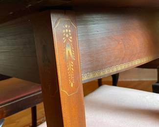 #2 Oval Dining Table with handpainted details. 2 removeable leafs and dropleaf sides. 6 Chairs as is need cleaned 26"-75"x42 $ 150.00