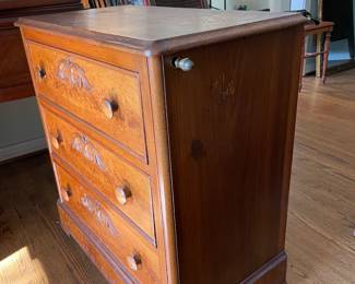 #25 Antique Oak Chest of drawers, 3 drawers on casters. With towel rack pull out. 30x16x31 $ 150.00