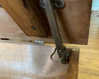 #24 Wood chest carved front with/brass handles and interior latch - as is finish 30x17x15" $ 40.00