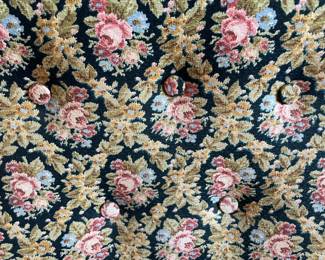 #17 Anitique carved wood rocking chair w floral upholstered button back -- $ 100.00