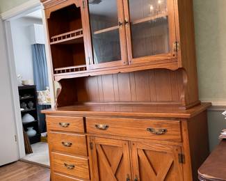 #35 2 pc serving hutch 5 drawers 4 doors 1 interior shelf 2 open shelves 54x18x34-74" $ 175.00