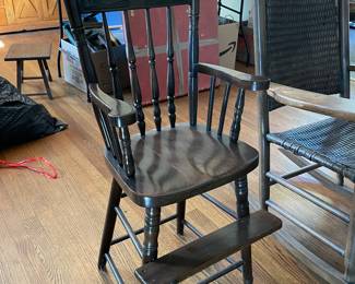 #6 Antique Wooden high chair with spindle design 39.9 h x 12"seat $ 40.00