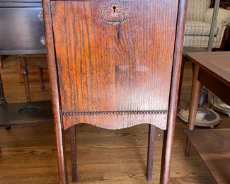 #29 Tiger Oak antique drop front small side table 14.5x12x30 $ 50.00