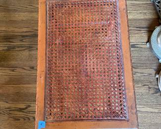 #7 Side table w spindle legs. Cane top in good condition. Finish as is. 21x14x19.5 $ 25.00