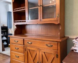 #35 2 pc serving hutch 5 drawers 4 doors 1 interior shelf 2 open shelves 54x18x34-74" $ 175.00
