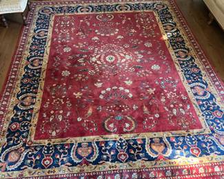 #1 Large Rectangular Floral Maroon and Navy Traditional Rug with Fringe ends 8x10.5 $ 175.00