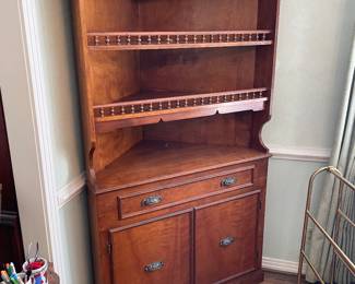#34 Wood corner cabinet 3 shelves 1 drawer 2 door cabinet w 1 interior shelf. You move 1 pc 41x74x33 $ 225.00