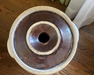 #20 Antique butter churn double handled crock. No stick. 5 gallon. White glaze 9.5x17" $ 100.00