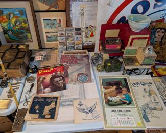 vintage signs, vintage toys, posters, glass, brass, collectibles, planes, old photos