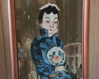 Chinese Eglomise Portrait Mirror Painting