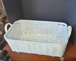 Vintage White Wicker Laundry Basket