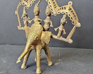 Antique Dhokra Brass Processional Elephant with Figures