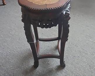 Antique Chinese Rosewood and Rouge Marble Tabourette Stand