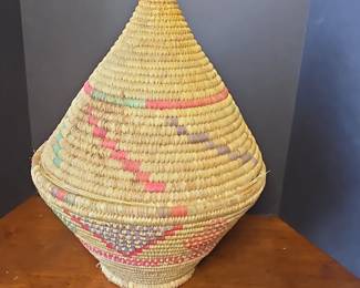 Moroccan Woven Basket with Cone Lid