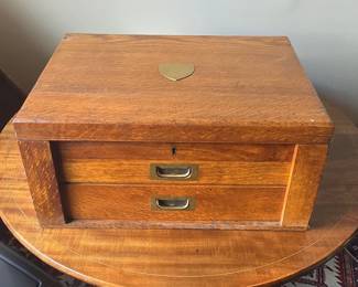 Antique Oak Acme Secure Action British Make Cutlery Canteen or Writing Slope