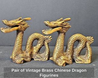 Pair of Vintage Brass Chinese Dragon Figurines