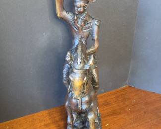 Carved wooden sculpture of a mounted figure, possibly military