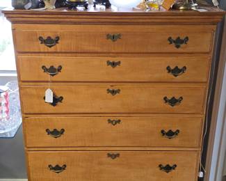 Tiger Maple Chippendale Tall Chest of Drawers