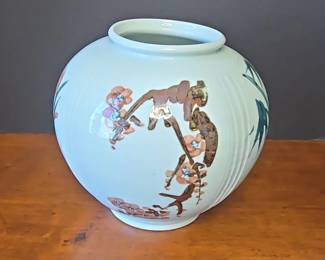 Japanese Satsuma Ware Vase with Figures and Bamboo