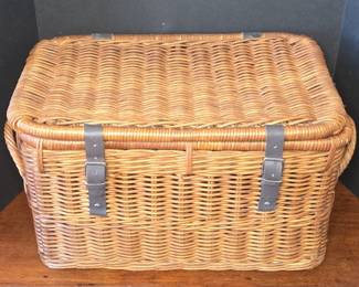 Vintage Wicker Picnic Basket with Leather Straps
