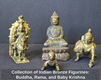 Collection of Indian Bronze Figurines Buddha, Rama, and Baby Krishna