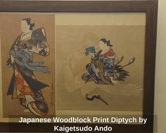 Japanese Woodblock Print Diptych by Kaigetsudo Ando