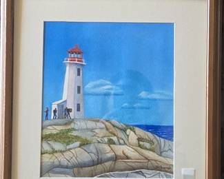 Original Watercolor Painting of Peggys Cove Lighthouse by Deborah