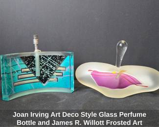 Joan Irving Art Deco Style Glass Perfume Bottle and James R. Willott Frosted Art Glass Perfume Bottle