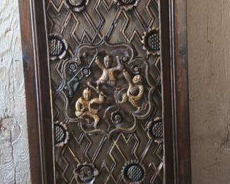 Antique Chinese Carved Wood Panel with Figures