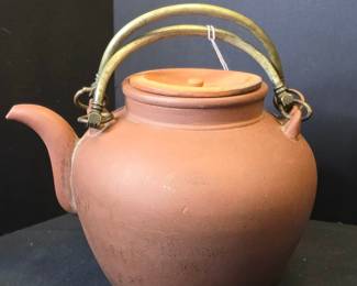 Chinese Yixing Clay Teapot with Brass Handle