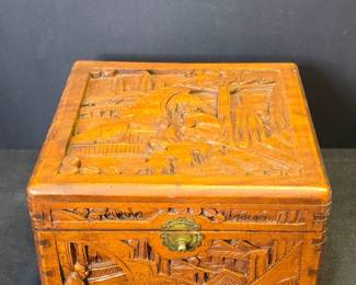 Antique Carved Camphorwood Trinket Box