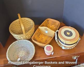Assorted Longaberger Baskets and Woven Containers