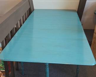 Teal Painted Drop Leaf Farmhouse Table
